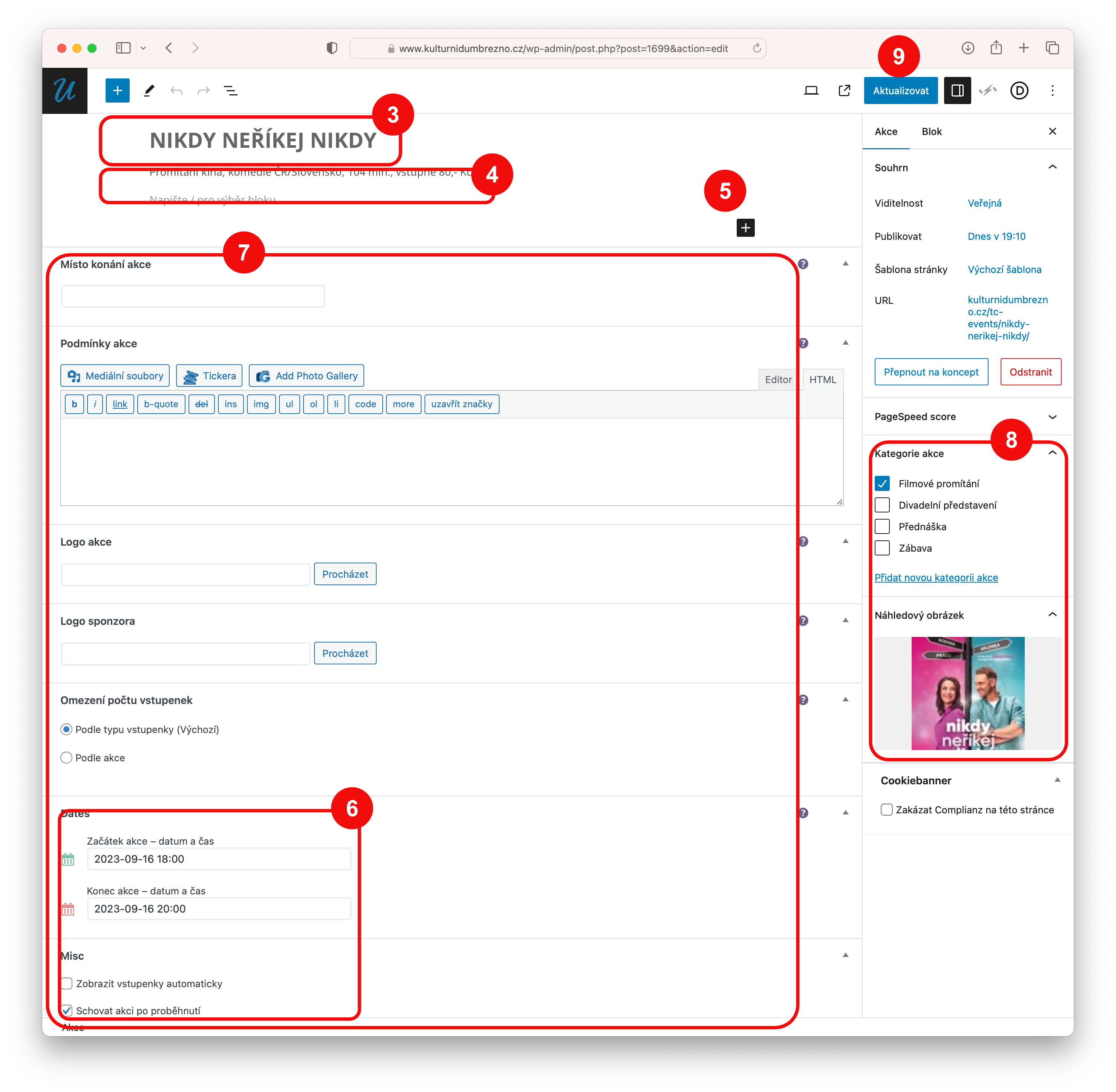 Rezrvace sedadel - detail akce